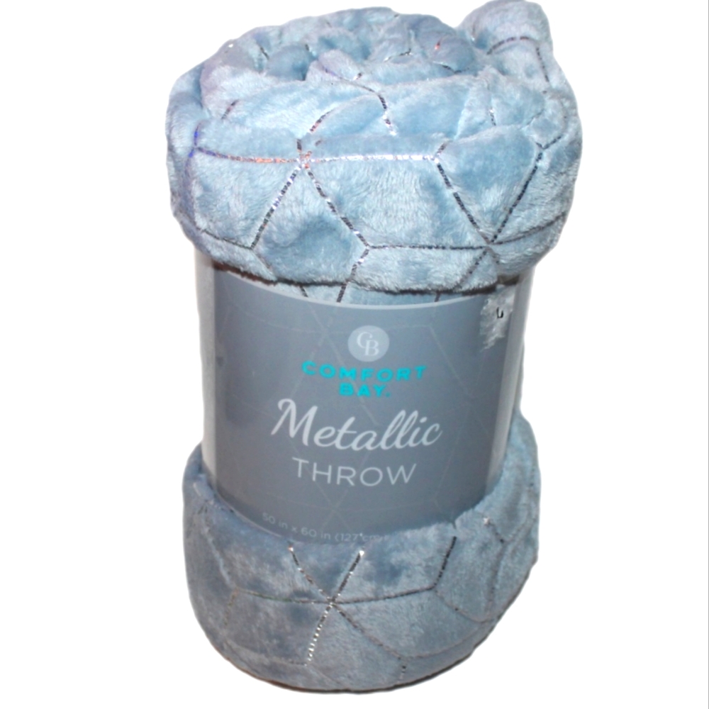 Comfort Bay Metallic Throw Blanket - Blue - Picture 10 of 11